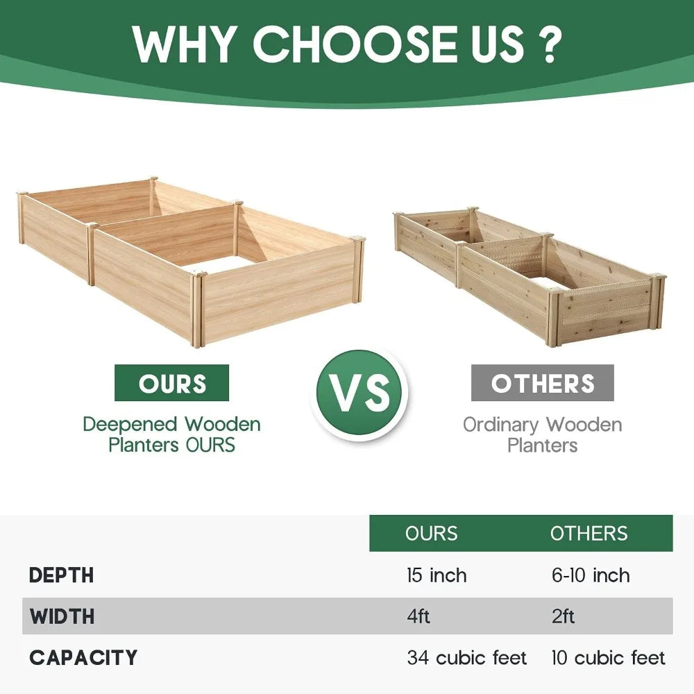Durable Fir Wood Raised Garden Bed For Outdoor Gardening