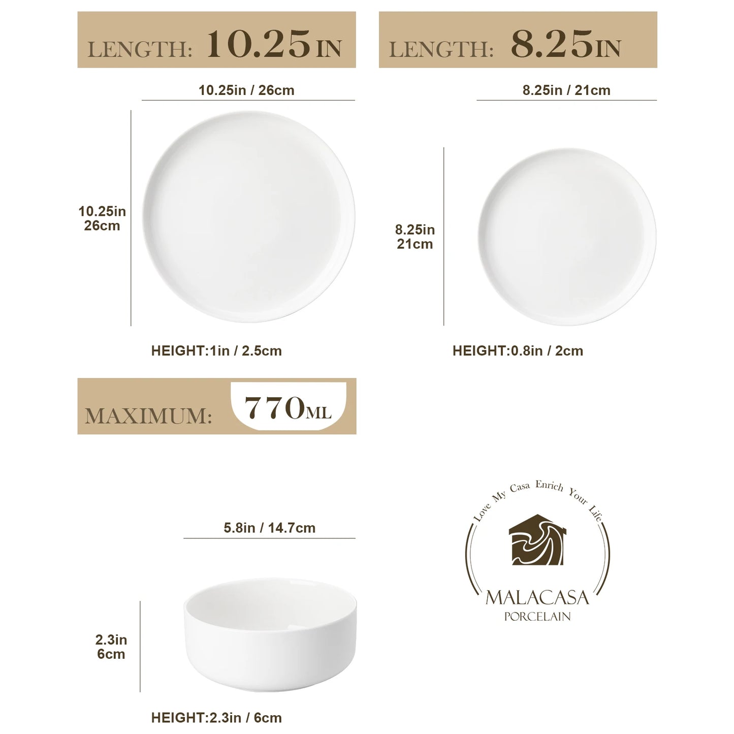 MALACASA Porcelain Dinnerware Set Elegant Everyday Tableware