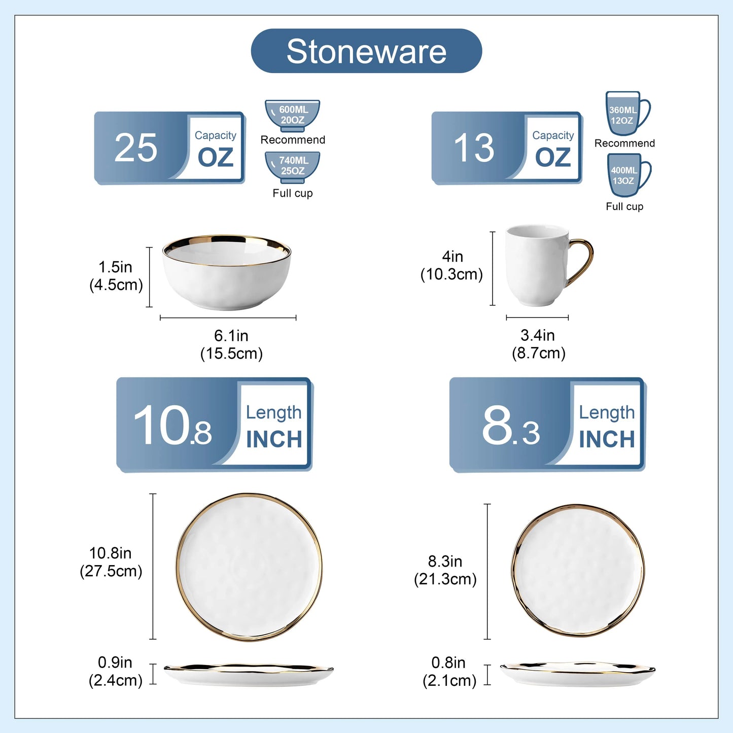 Malacasa White Gold Trim Handmade Stoneware Dinnerware Set