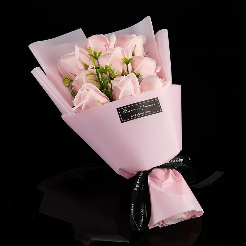 9 Heads Soap Flower Rose Bouquet Artificial Roses For Christmas