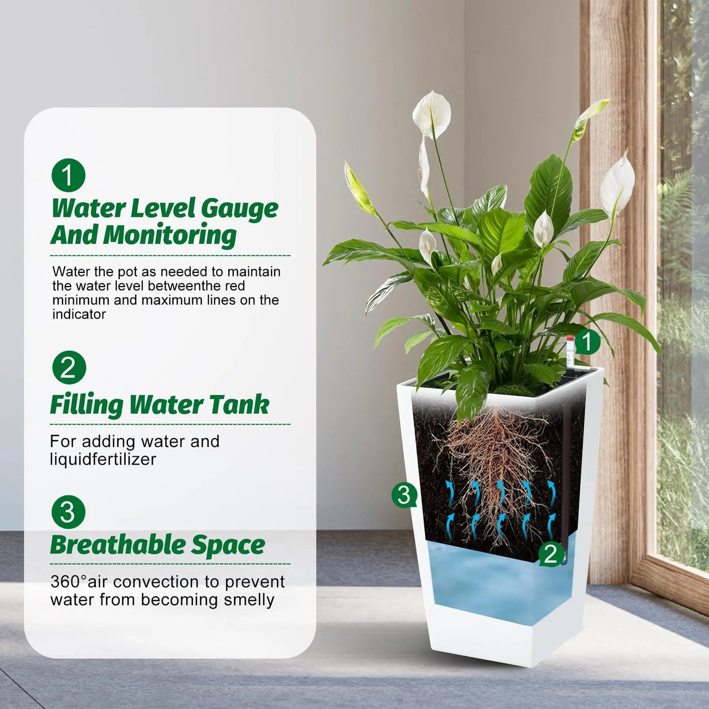 HiMISS Self Watering Planters Set Of 2 For Front Porch