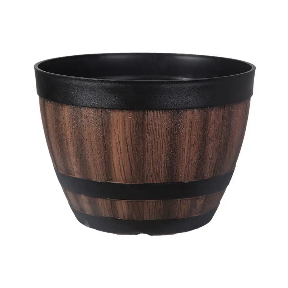 Rustic Farmhouse Whiskey Barrel Planter Faux Wood Plastic Pot