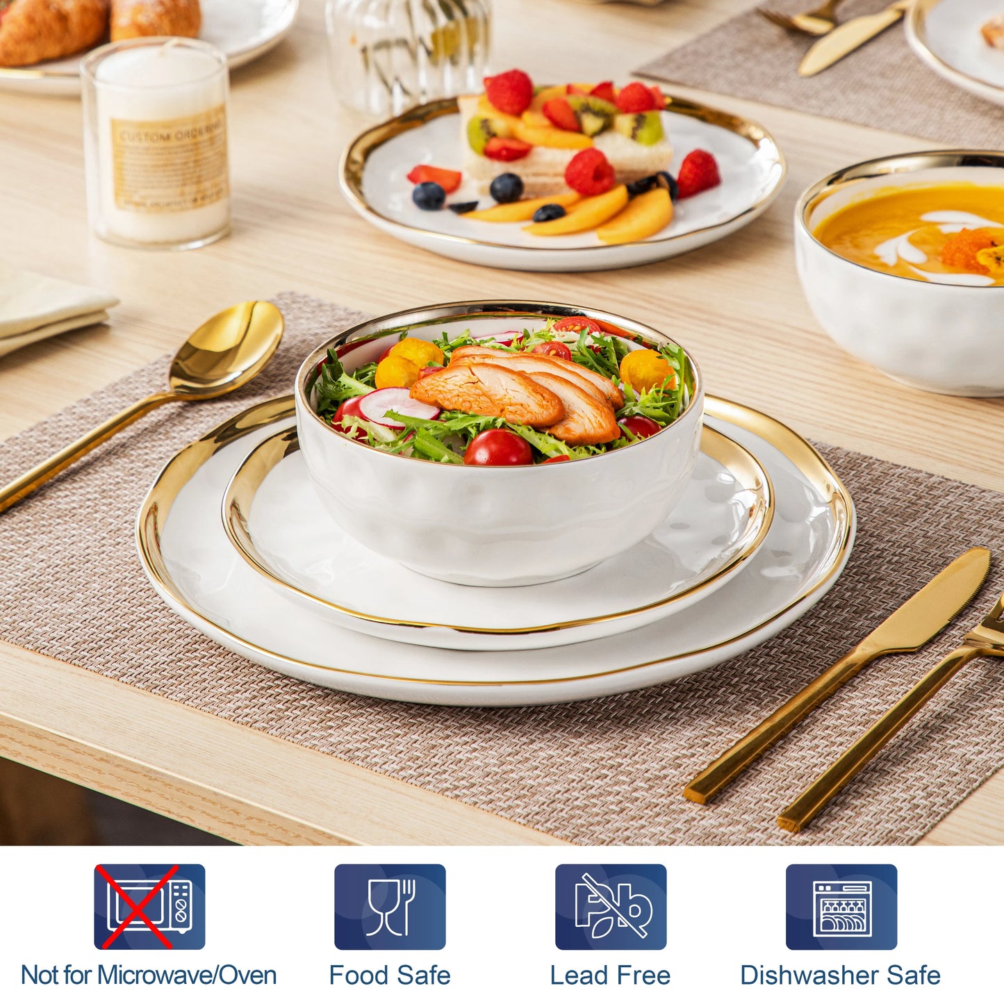 MALACASA Ceramic Porcelain Dinnerware Set For Everyday Use