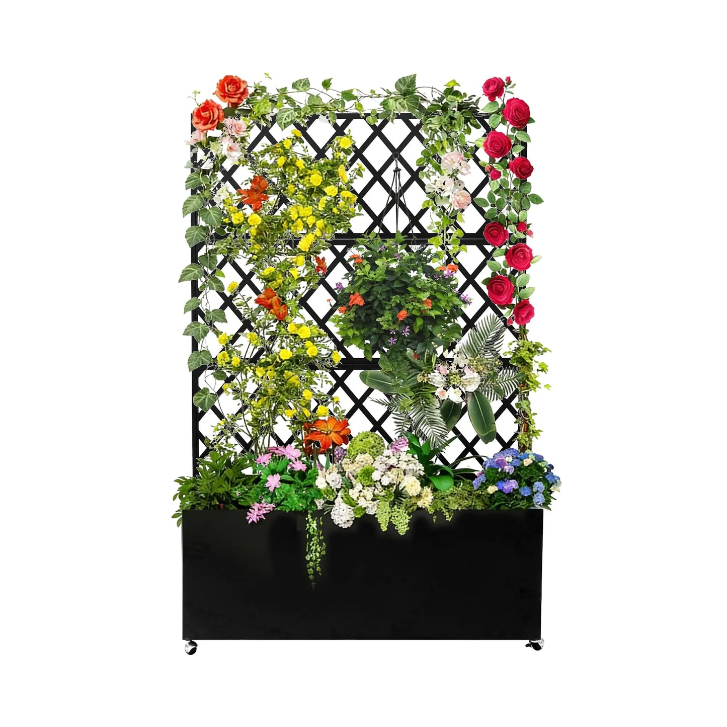 HiMISS Galvanized Steel Raised Garden Bed With Trellis Drainage Wheels