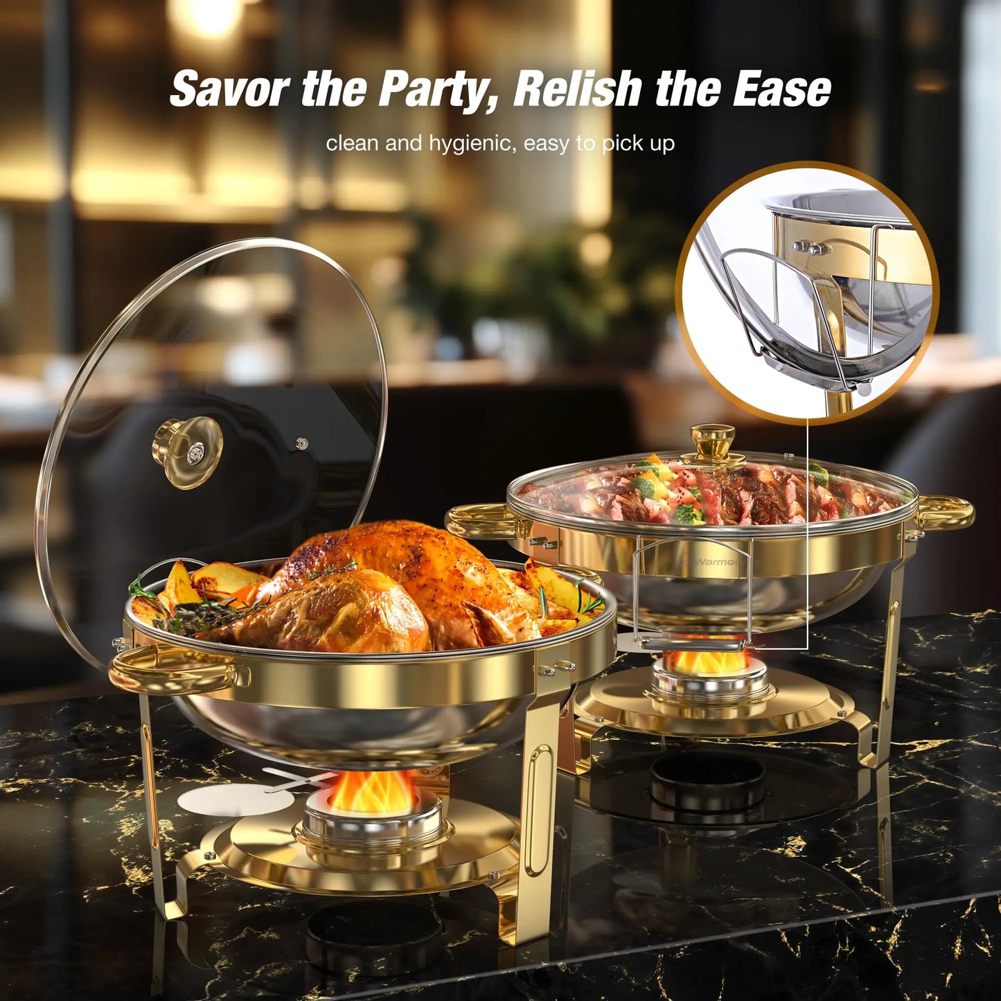 Round Stainless Steel Chafing Dishes Set For Buffets