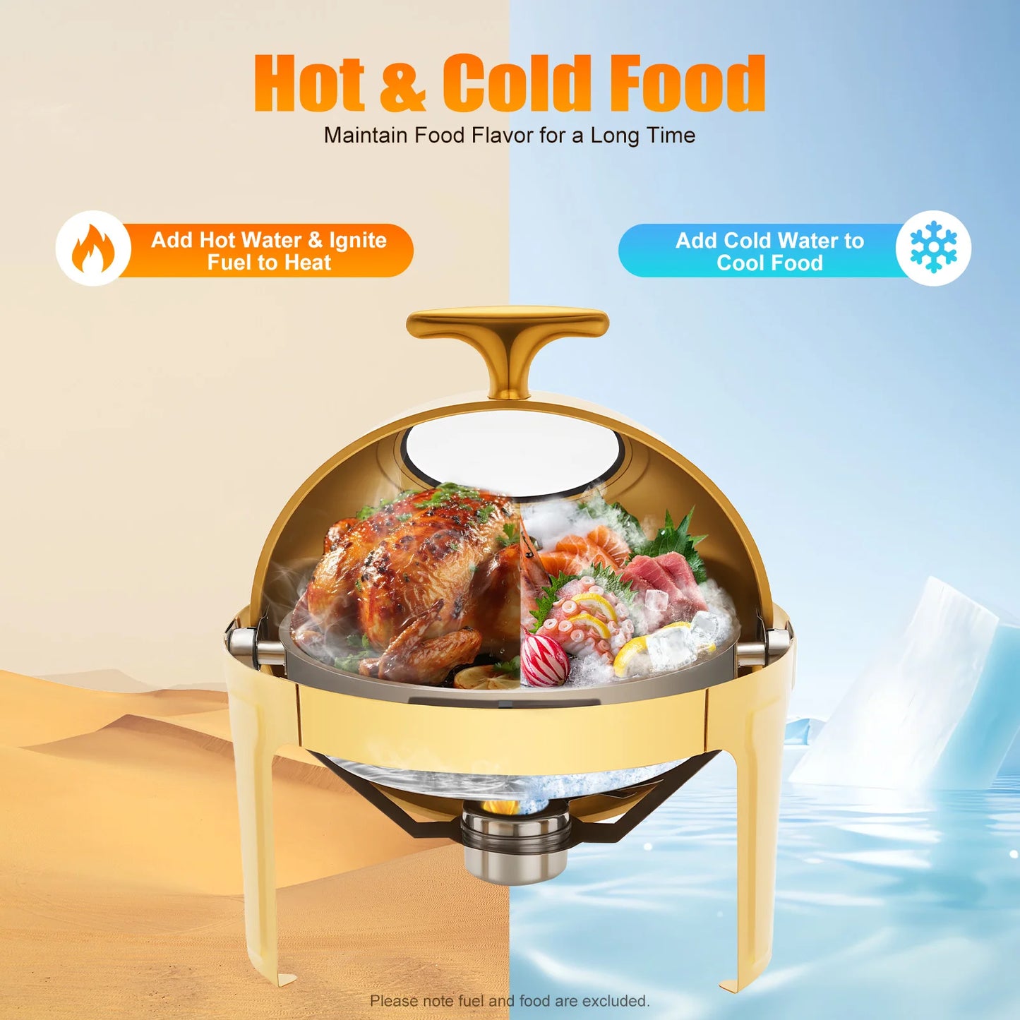 Bymaocar Round Chafing Dish With Clear Lid 90 180 Opening