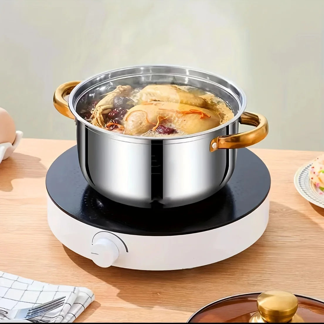 Golden Stainless Steel 5 Piece Cookware Set, Nonstick, All Stovetops