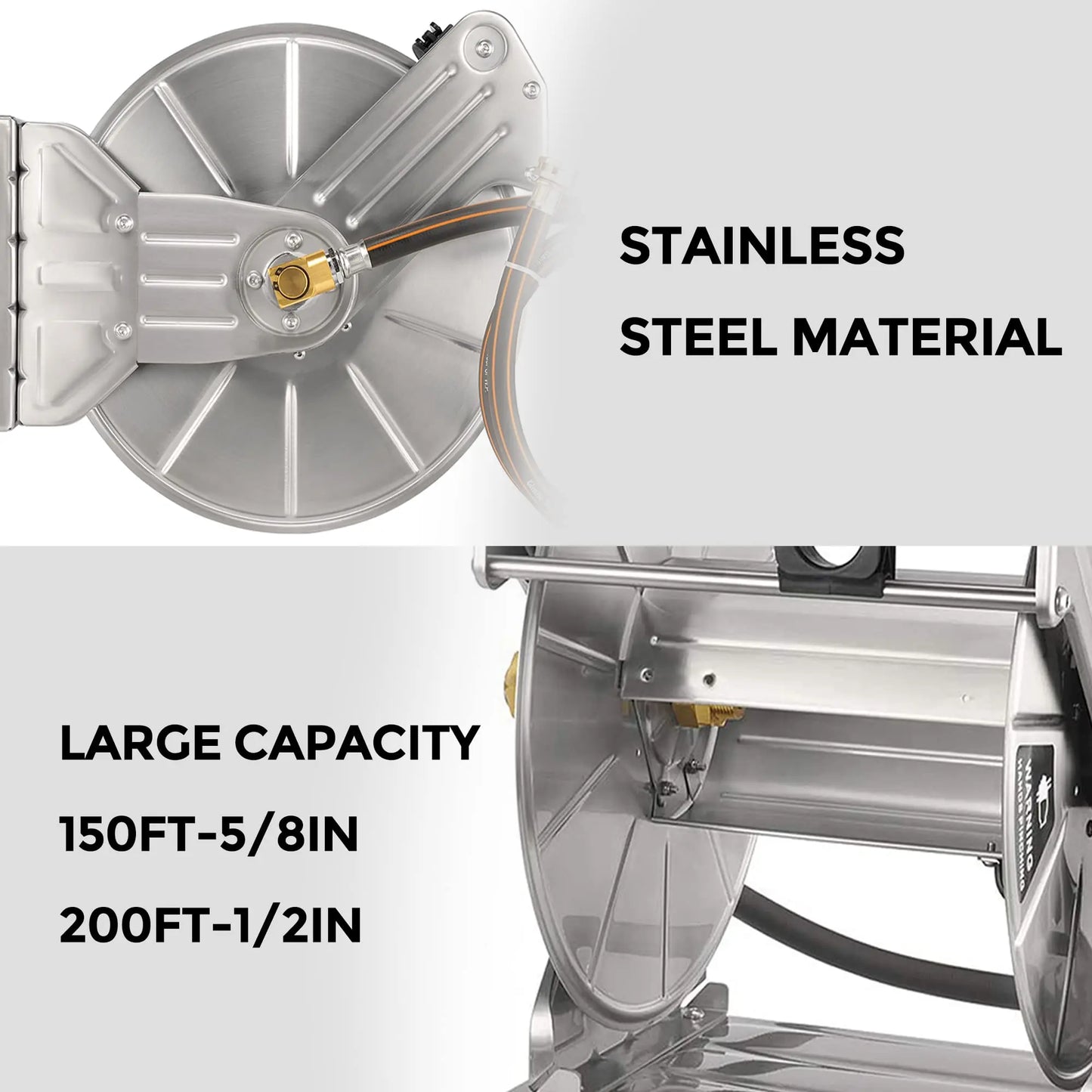 Giraffe Tools Stainless Steel Garden Hose Reel With Crank Wall Or Floor Mount