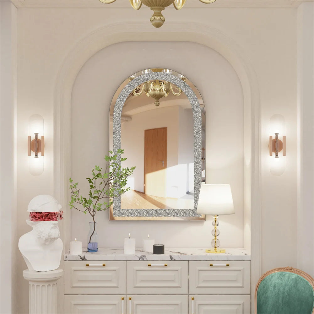 LUVODI Crushed Diamond Arch Wall Vanity Mirror Living Room Decor