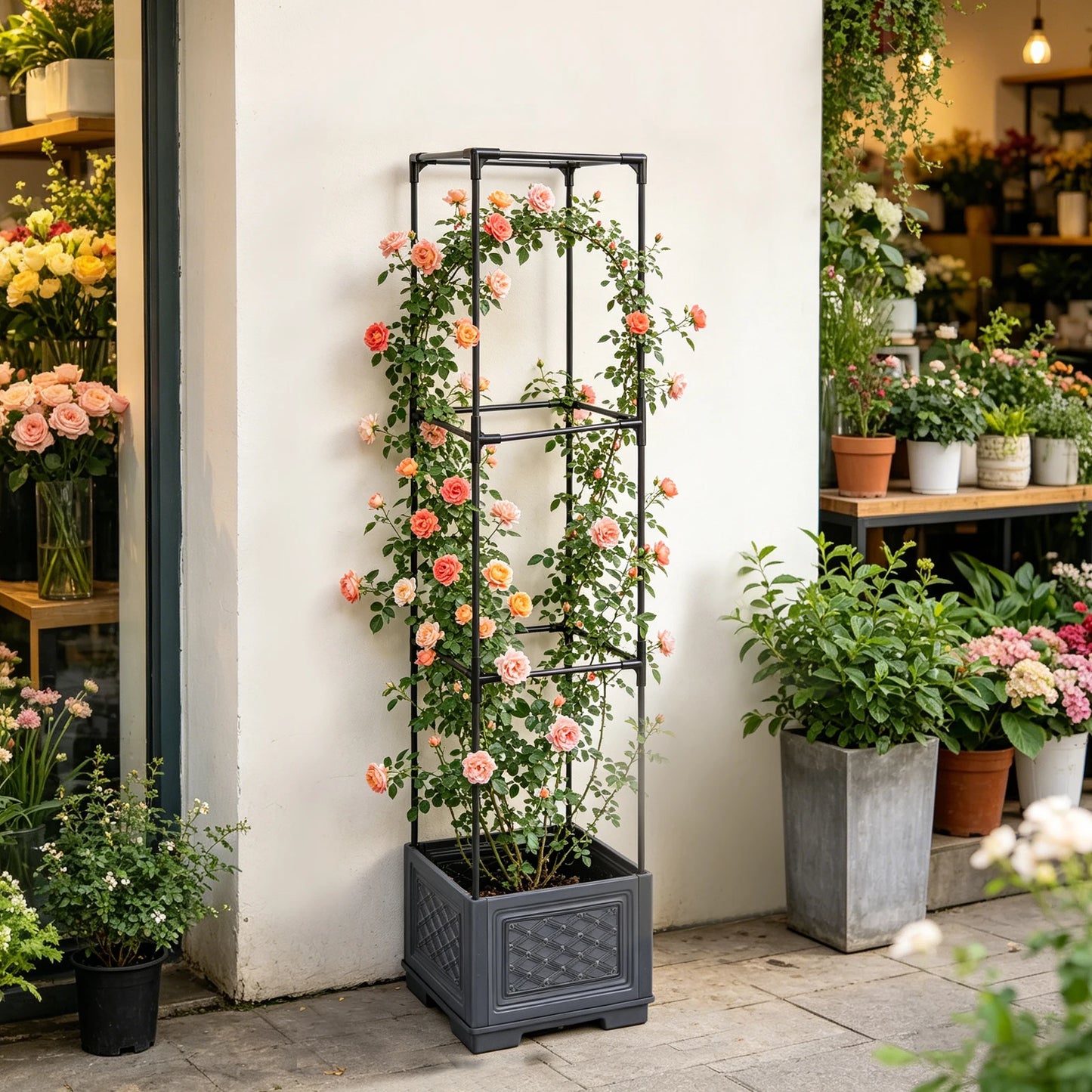 ALIILEE Three-Layer Self Planting Wheeled Garden Planter Box Trellis