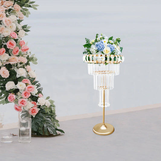 Bymaocar Gold Crystal 4 Tier Round Flower Stand Pedestal
