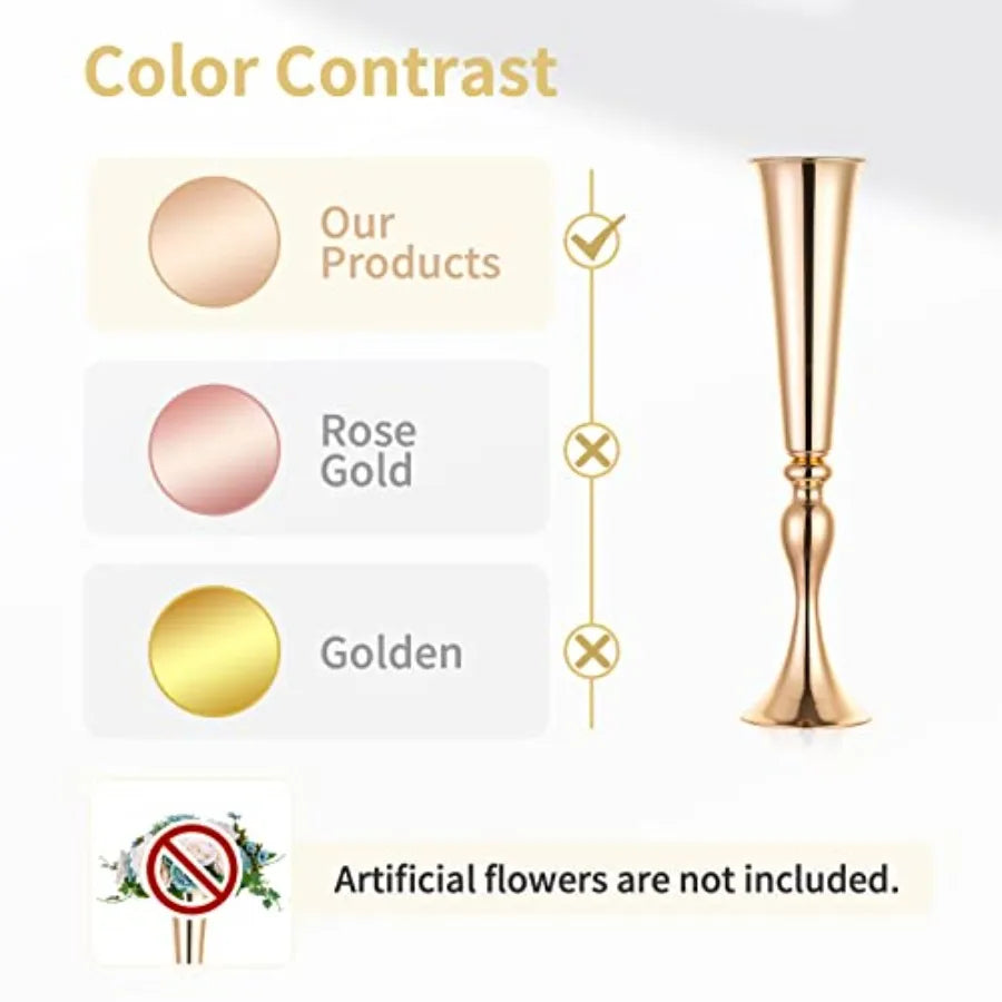 Gold Centerpiece Trumpet Vases for Wedding Decor Set of 2
