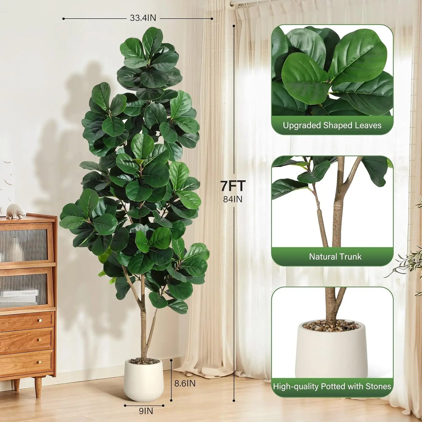 HiMISS Fiddle Leaf Fig Tree In Planter Artificial Realistic