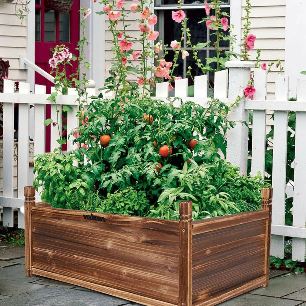 Outdoor Wood Planter Box Raised Garden Bed For Flowers And Vegetables
