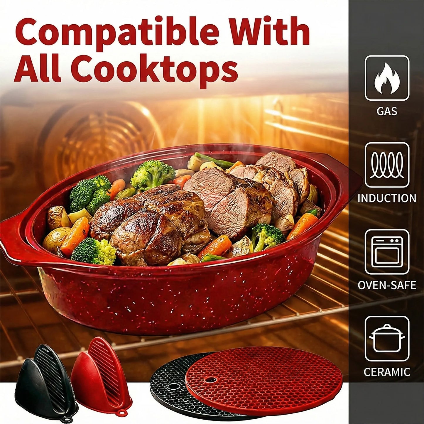 Oval Roaster With Lid In Enameled Steel, 7 Lb Capacity