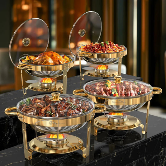 Round Stainless Steel Chafing Dishes Set For Buffets