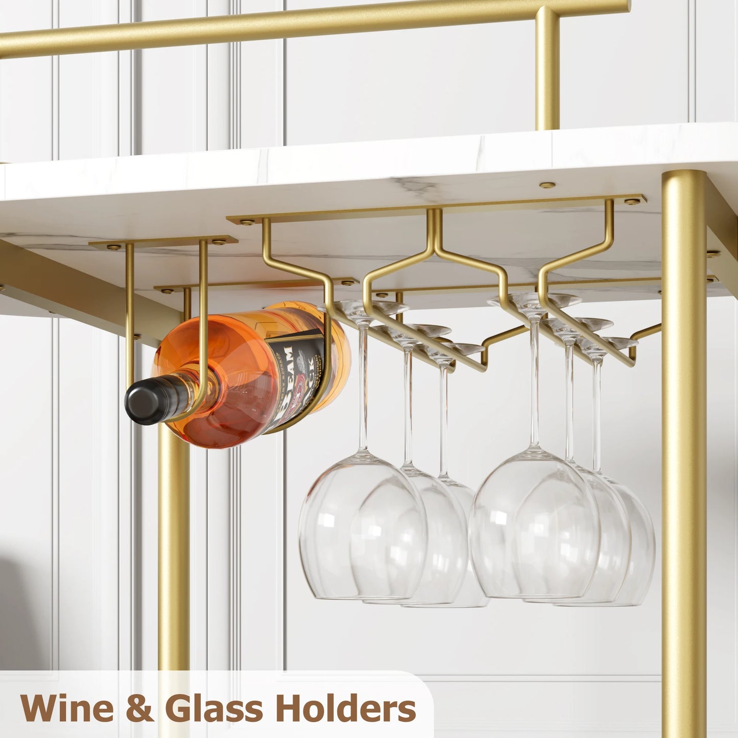 TWISTER.CK Gold Bar Cart With 4-Tier Storage And Wine Rack