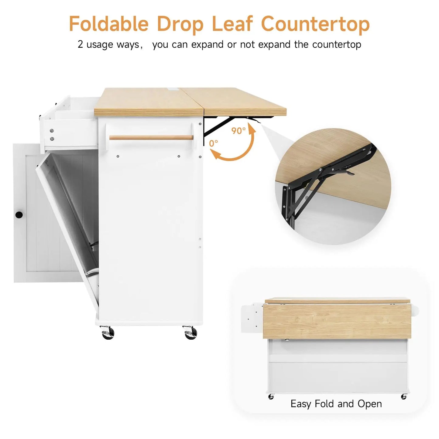 ONBRILL Drop-Leaf Mobile Kitchen Island With Power Outlet
