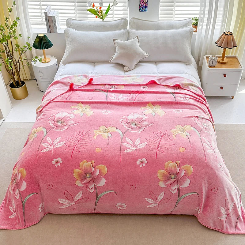 Floral Fleece Bedspread Blanket For Sofa Travel Shawl Home