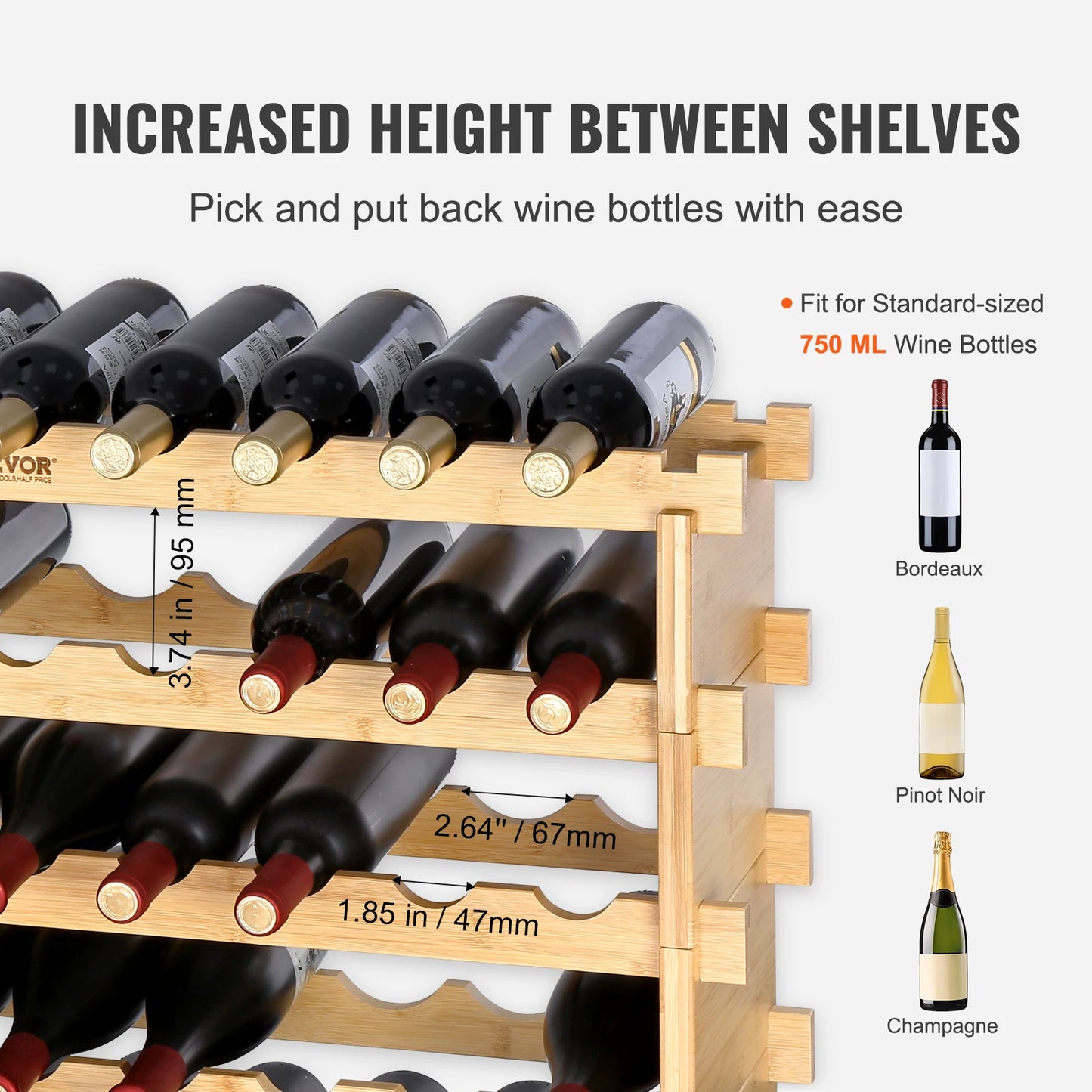 SucceBuy Bamboo Wine Rack 8-Tier Stackable Free Standing Storage
