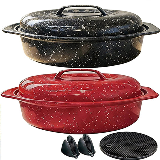 Enameled Steel Oval Roaster With Lid 7 Lb Poultry Capacity