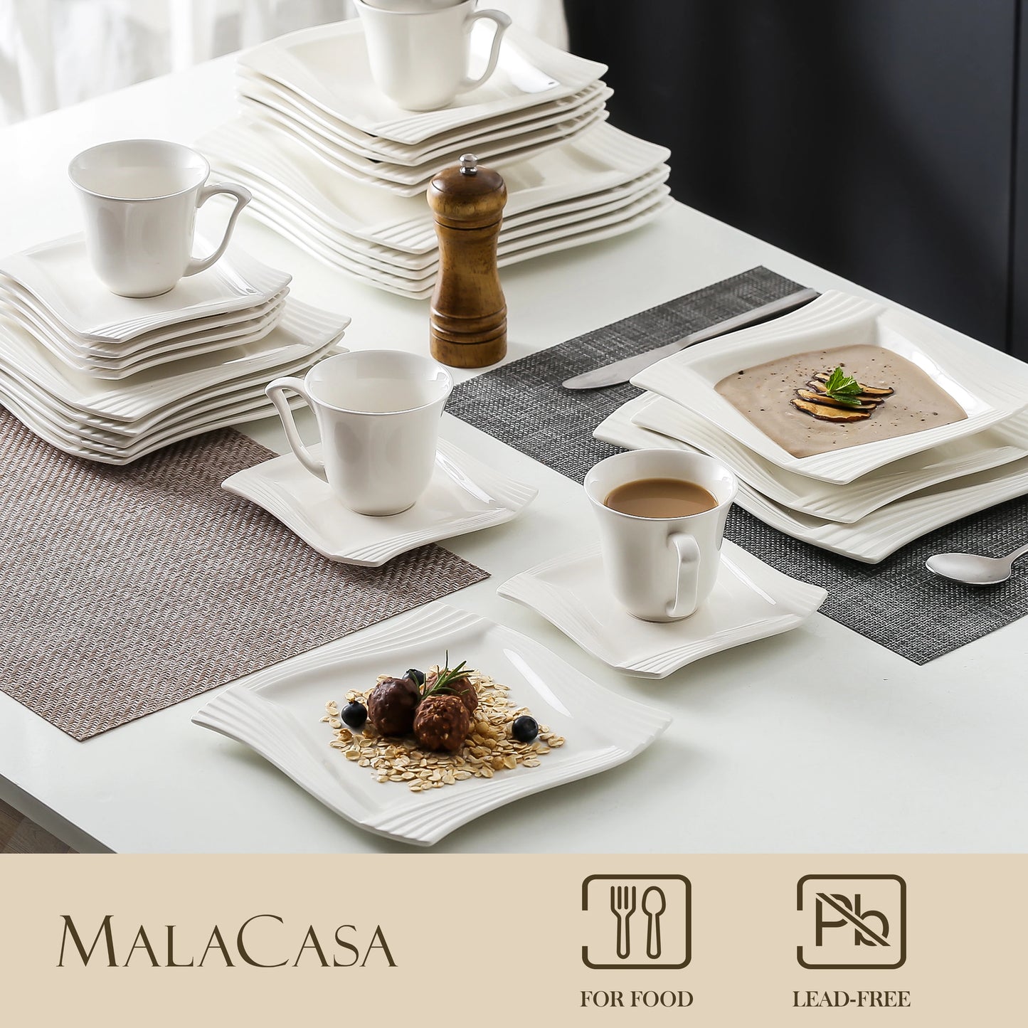MALACASA Amparo Porcelain Dinnerware Set For Everyday Use