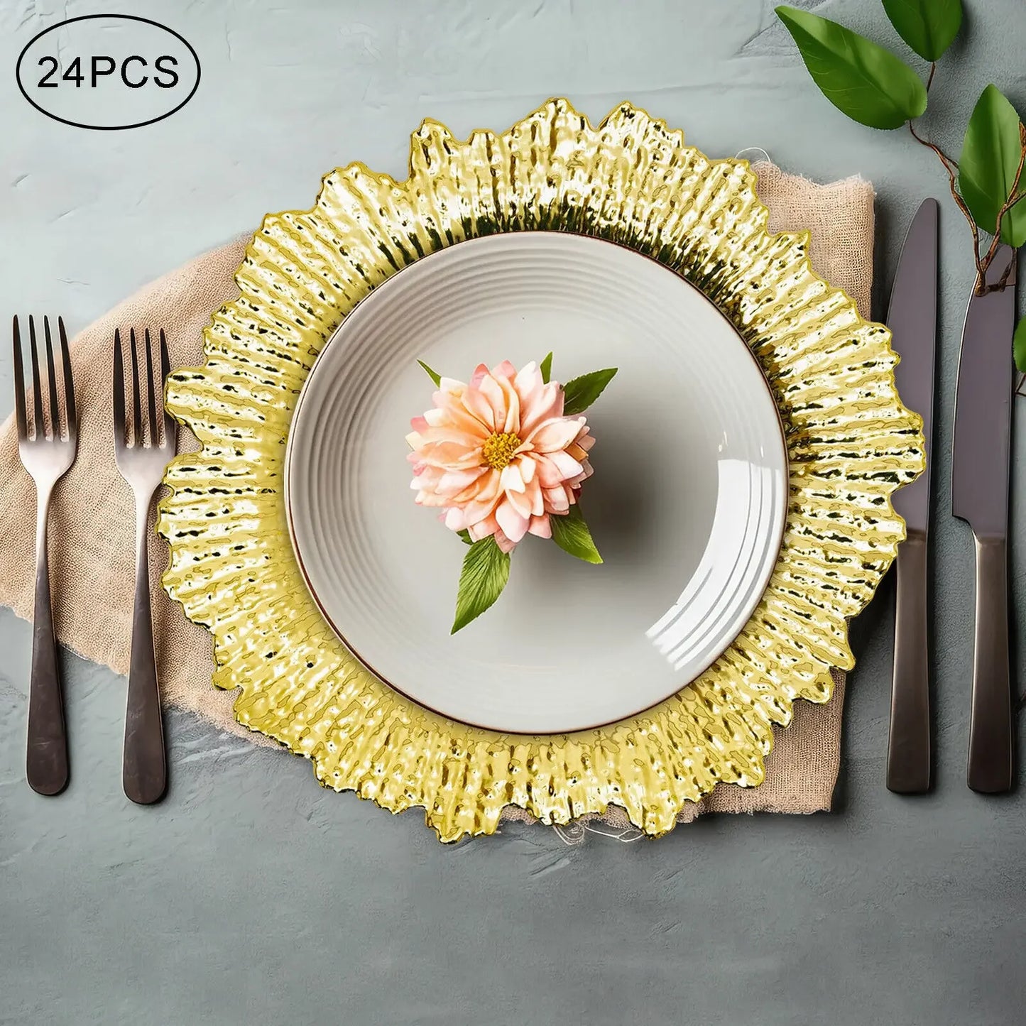 Bymaocar 24 Pack Round Plastic Charger Plates Coral Reef Texture Banquet