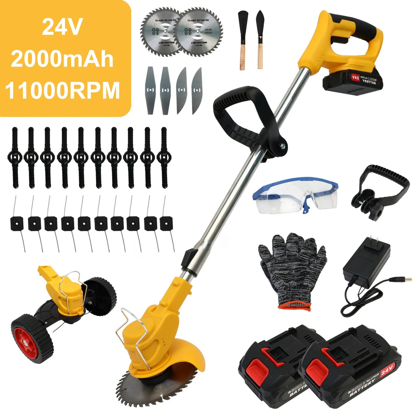 21V Cordless Grass Trimmer 3in1 Edger Mower With Batteries