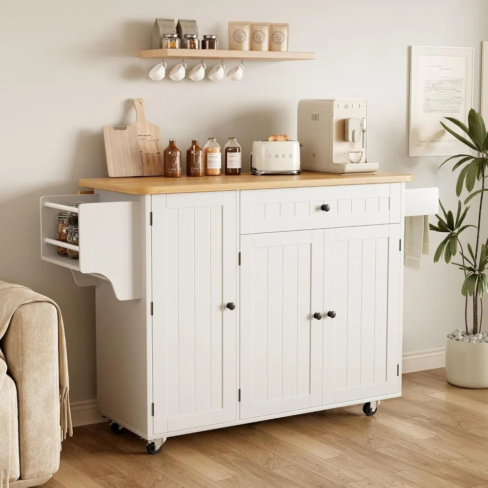 Portable Kitchen Island Cart With Storage, Drop Leaf Table, Wheels