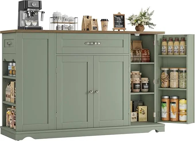 Guangbai Wheeled Kitchen Island Cart With Storage And Two Drawers