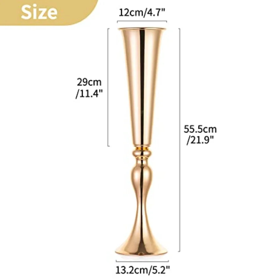 Gold Centerpiece Trumpet Vases for Wedding Decor Set of 2