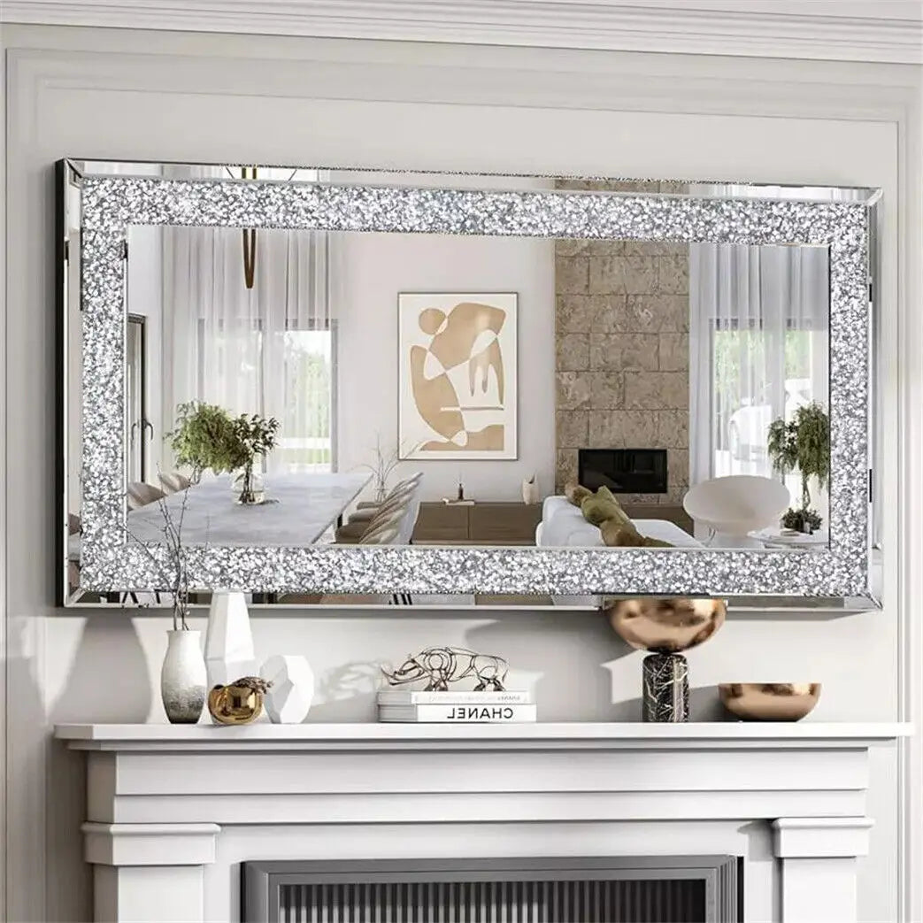 Crystal Crush Diamond Wall Mirror Framed Rectangle For Living Room