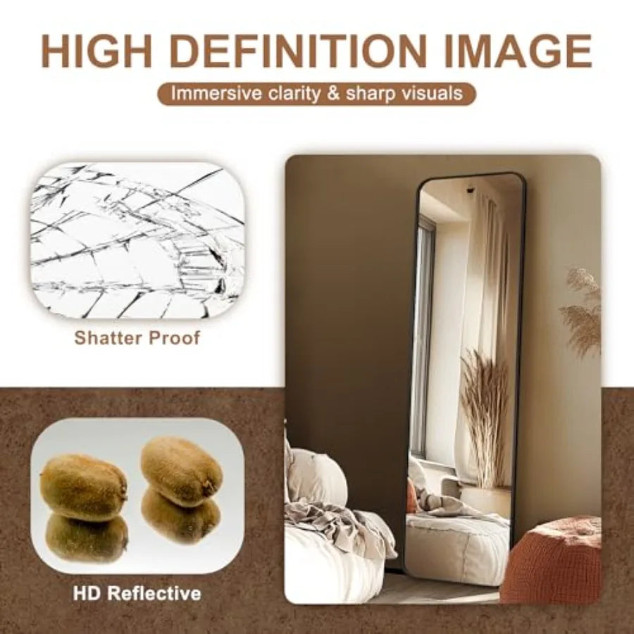 Full Length Floor Mirror With Rounded Corners For Bedroom Wall Mount