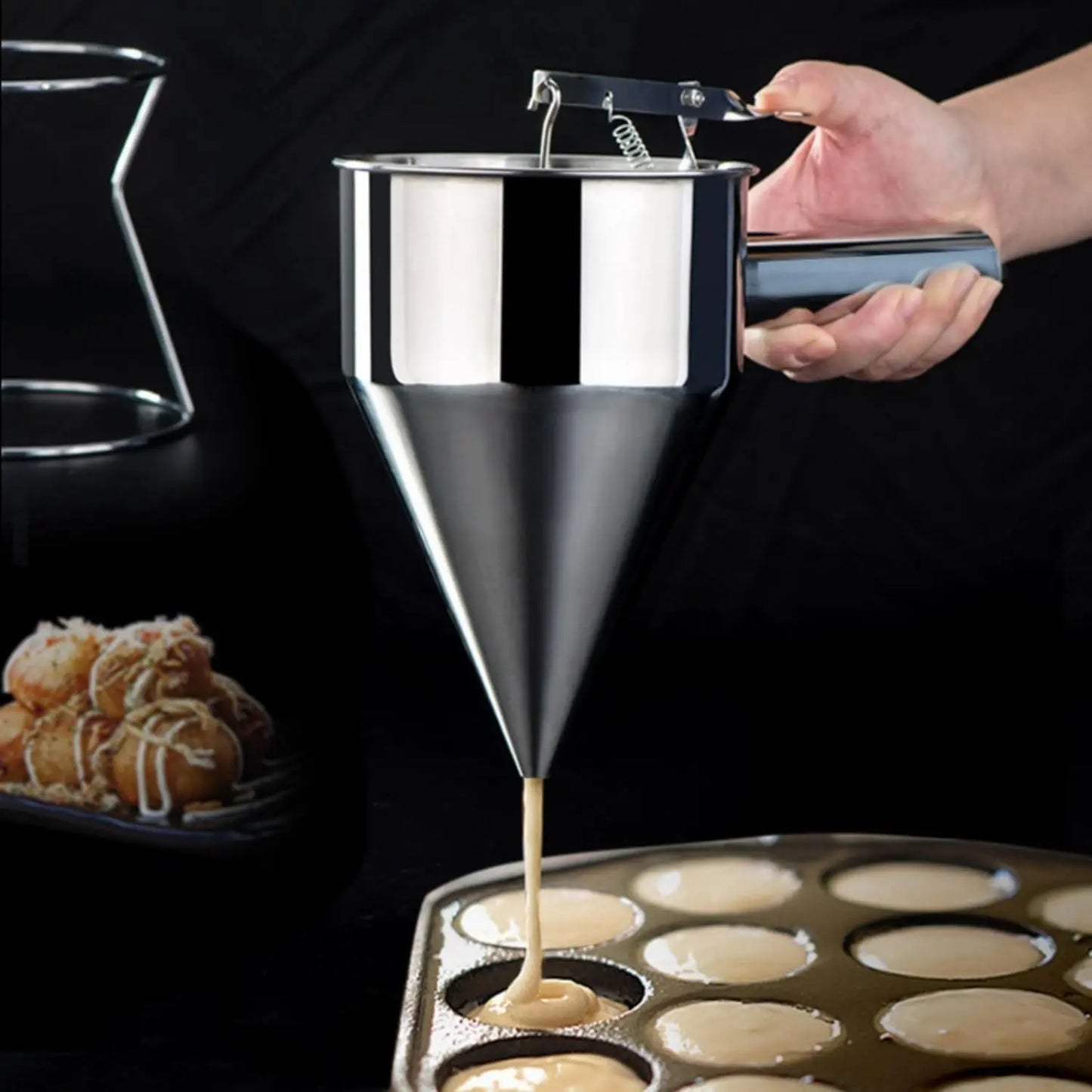 Pancake Batter Dispenser With 4 Nozzles Stainless Steel Stand