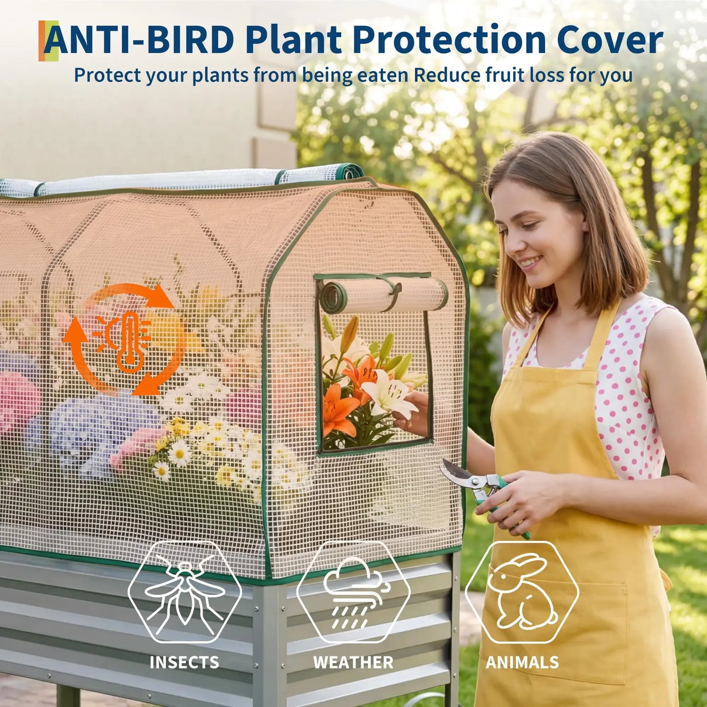 HiMISS Galvanized Raised Garden Bed With Cover And Legs For Vegetables And Herbs