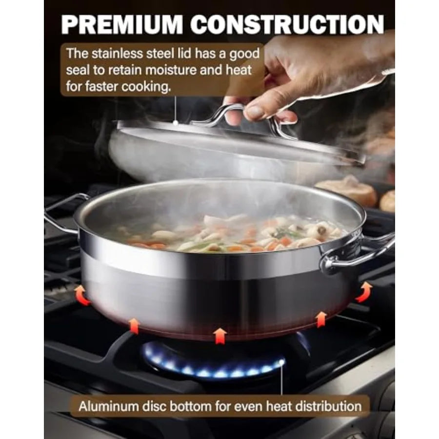 Stainless Steel Sauté Pan With Lid Ideal For Everyday Cooking