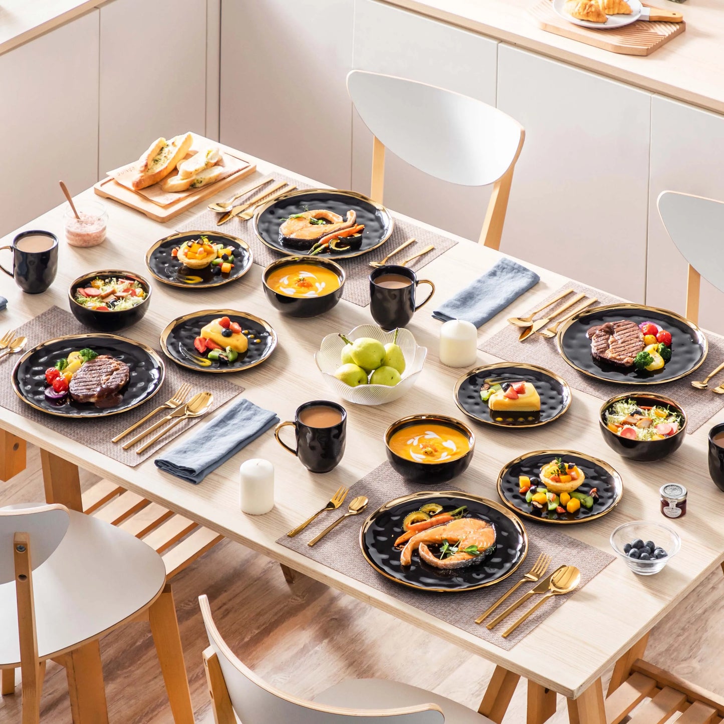 Malacasa Porcelain Dinnerware Set With Gold Trim Tableware