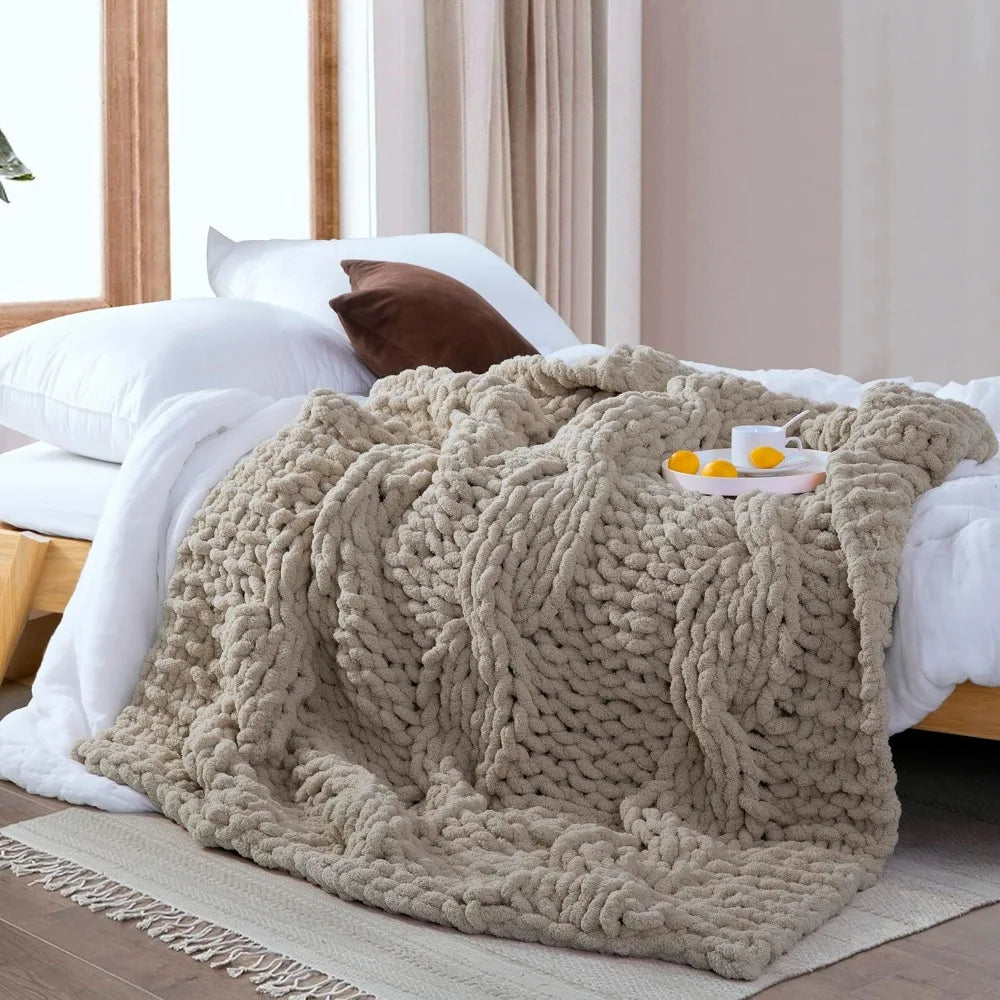 Chunky Knit Throw Blanket 100% Handmade Soft Cotton