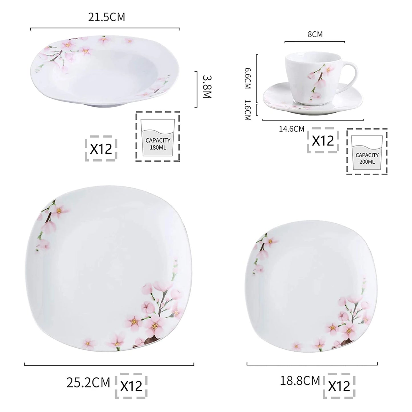 Malacasa Annie Porcelain Dinnerware Set With Cups And Saucers Floral