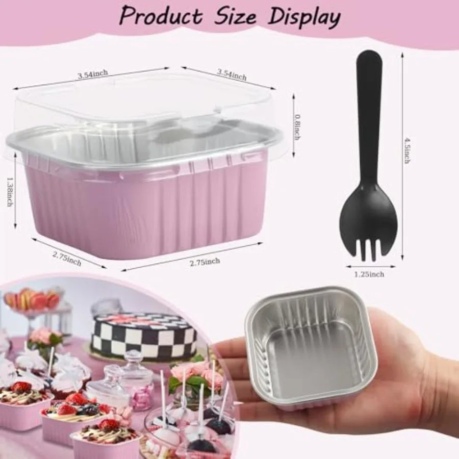 Mini Square Cake Pans With Lids And Spoons Aluminum Ramekins