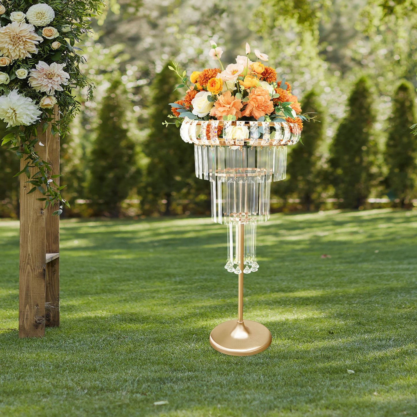 Bymaocar Gold Crystal 4 Tier Round Flower Stand Pedestal