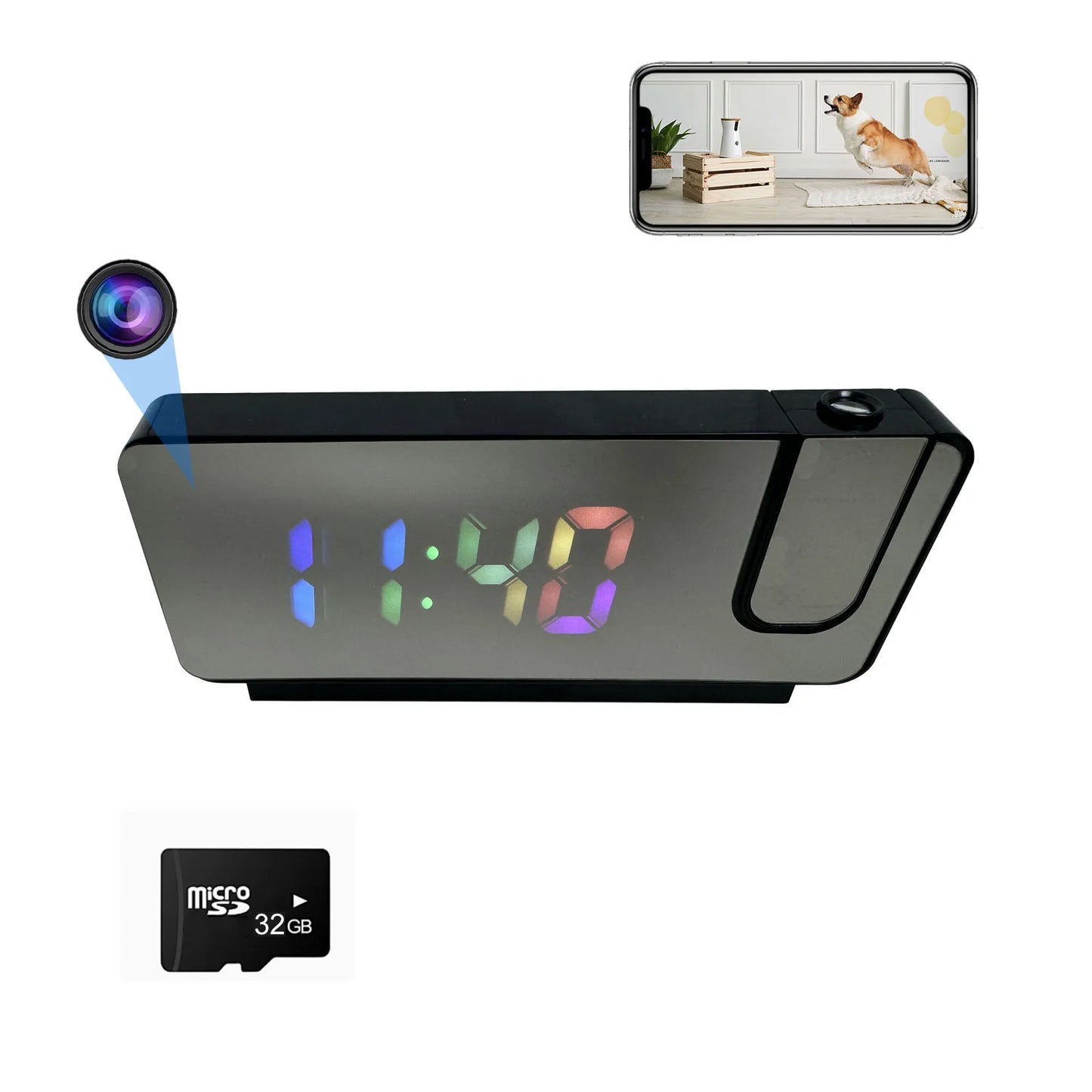 Ouvis 4K Ultra HD Projection Alarm Clock Camera With WiFi Motion Detection