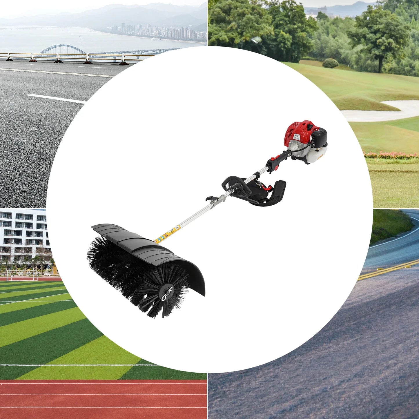 Bymaocar Gas Powered Walk Behind Lawn Sweeper 2 Stroke 2.3HP