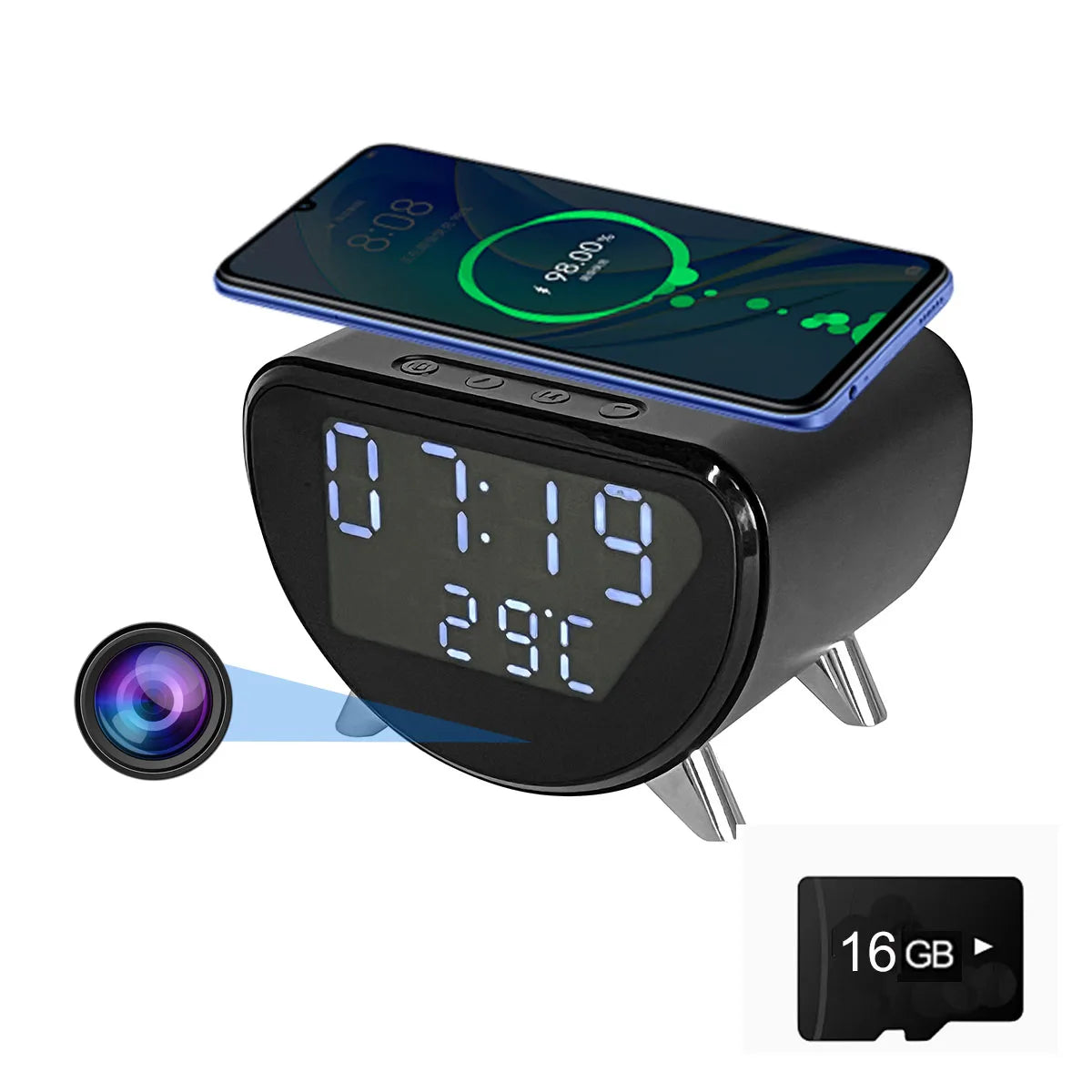 Ouvis 4K WiFi Clock Camera With Wireless Charging App Control