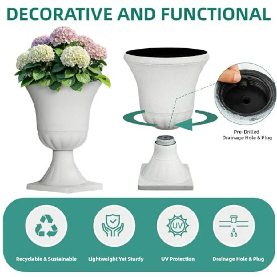 Outdoor Plastic Urn Planters Set of 2 Porch and Patio