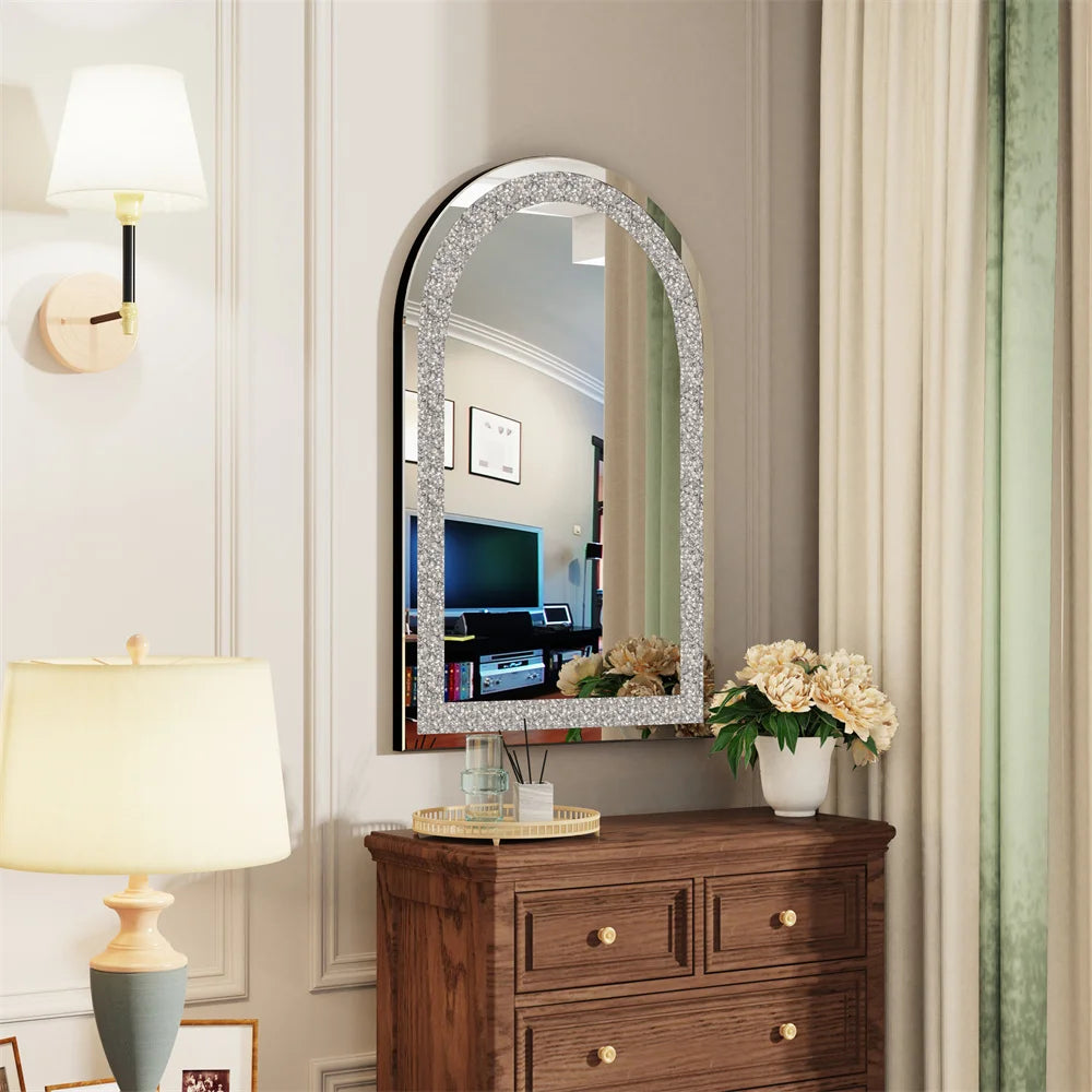 LUVODI Crushed Diamond Arch Wall Vanity Mirror Living Room Decor