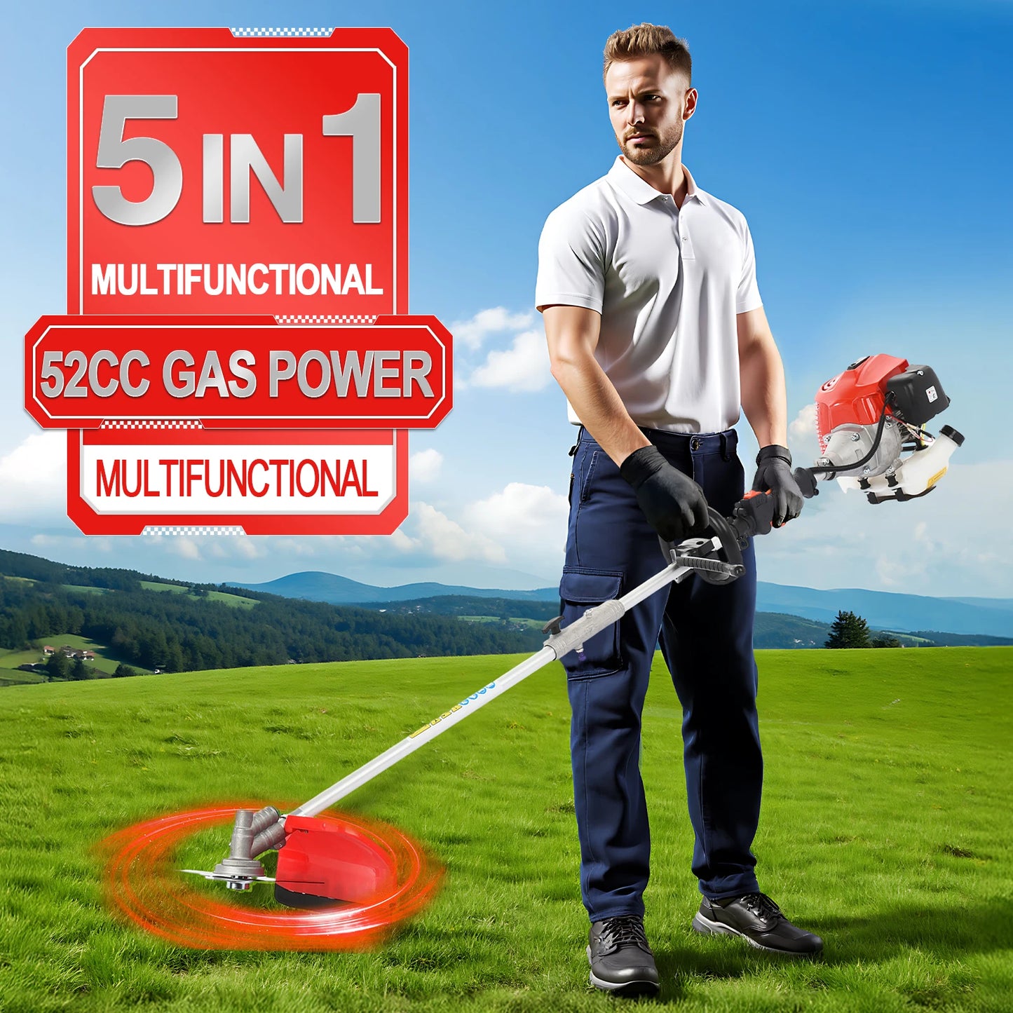 52cc Petrol FiveInOne Gas Hedge Trimmer Brush Cutter