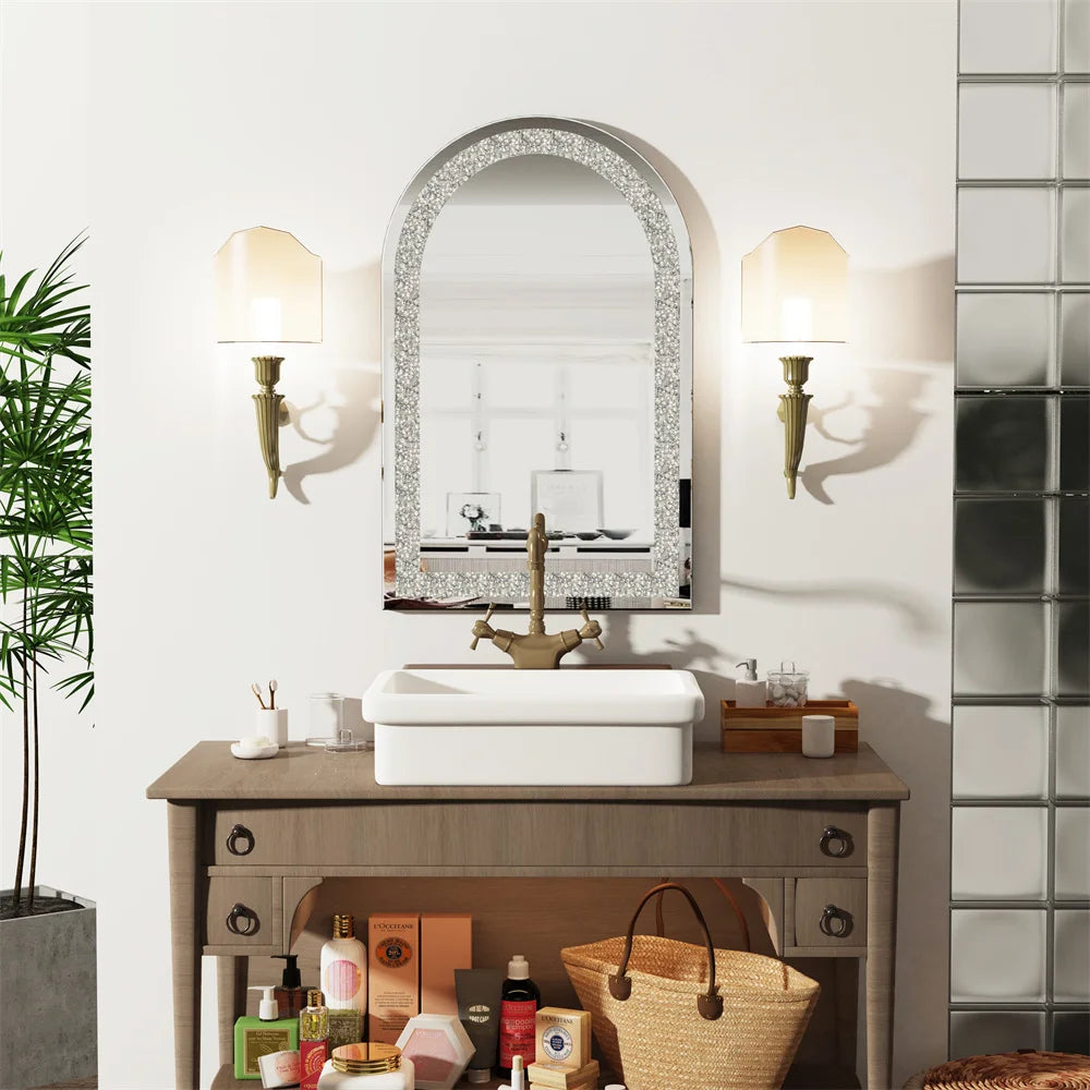 LUVODI Crushed Diamond Arch Wall Vanity Mirror Living Room Decor