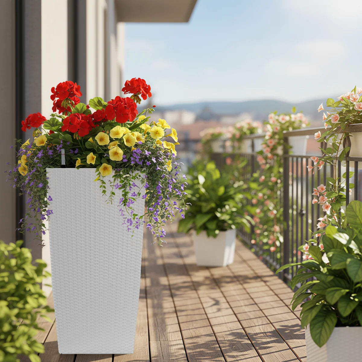 Self Watering Flower Pot Planter With Drain Holes And Tray