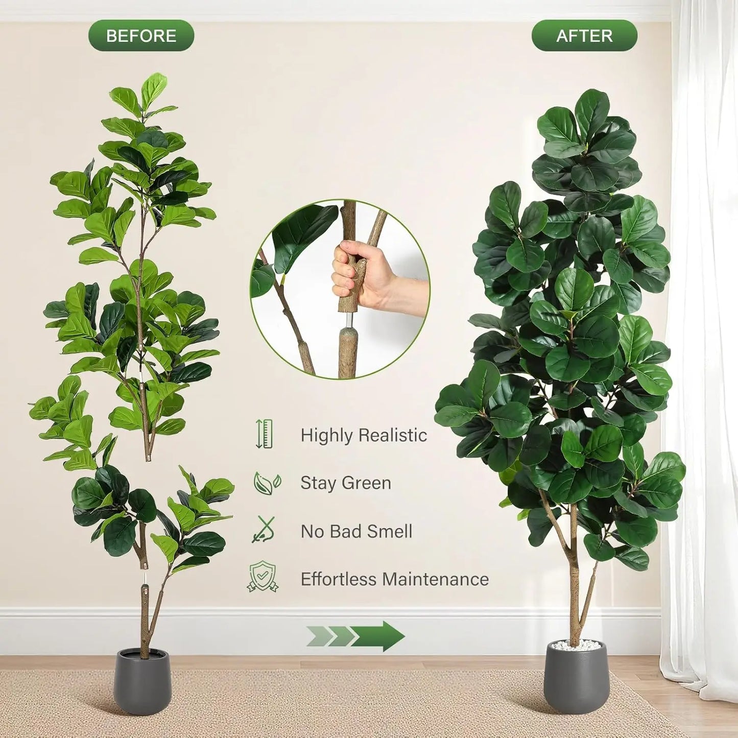 HiMISS Fiddle Leaf Fig Artificial Tree With White Planter Pot